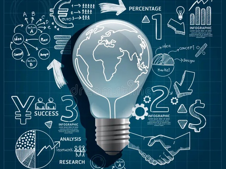 Illustration of a glowing idea bulb with a world map, representing Enerov Industry's vision